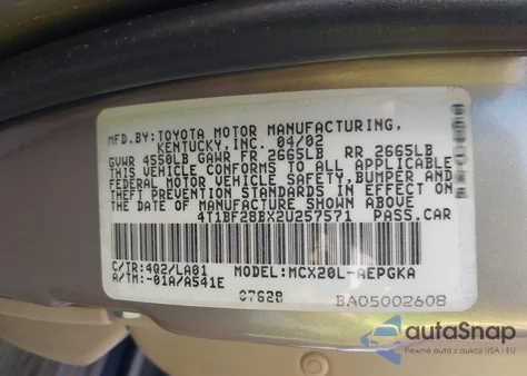 2002 Toyota Avalon Xls from USA, damaged, VIN 4T1BF28BX2U257571